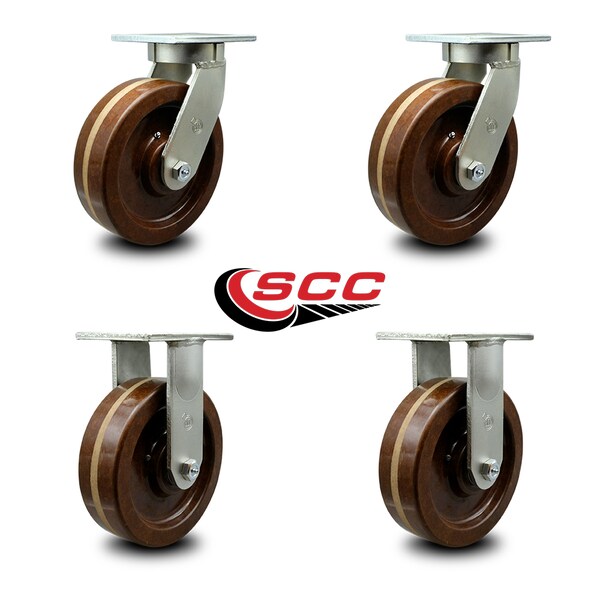 10 Inch Heavy Duty High Temp Phenolic Wheel Caster Swivel 2 Rigid, 4PK